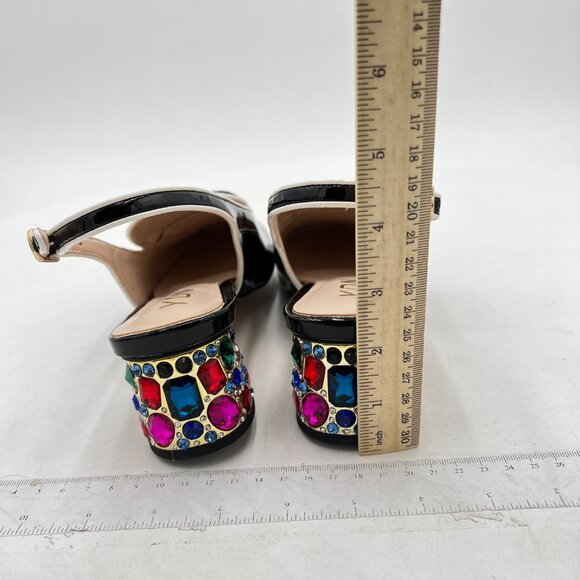 YDN Black Colorful Rhinestone Block Low Heels Square Toe Pump Office Lady Shoe - Picture 5 of 8